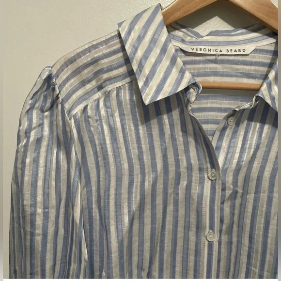 Veronica Beard Blue and White Striped Button Down Shirt - Picture 6 of 8